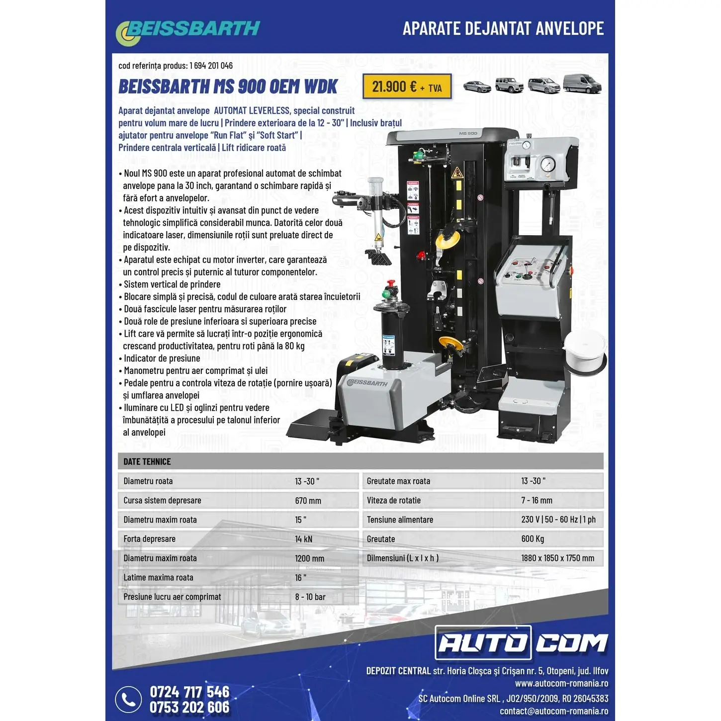 Aparat dejantat anvelope 30 inch  Beissbarth MS 900 OEM WDK automat leverless
