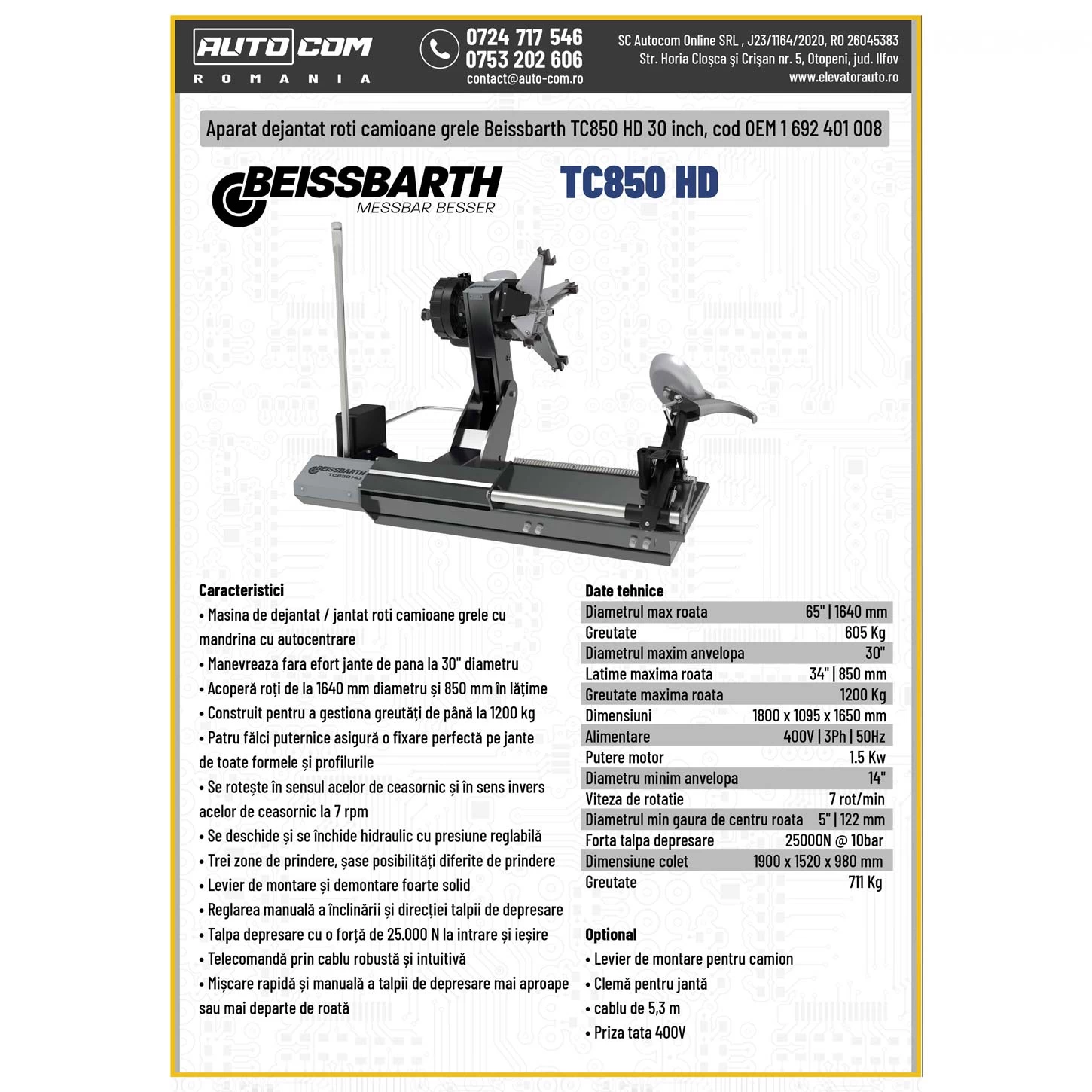 Aparat dejantat roti Beissbarth  TC850 HD 30 inch