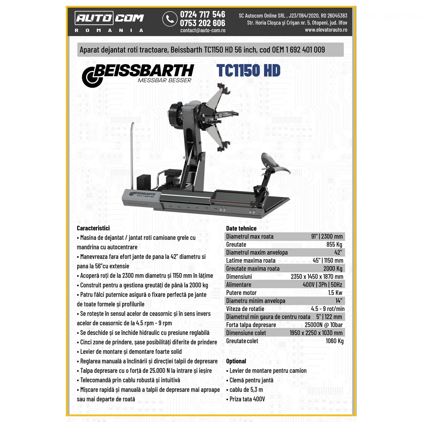 Aparat dejantat roti Beissbarth TC1150 HD 56 inch