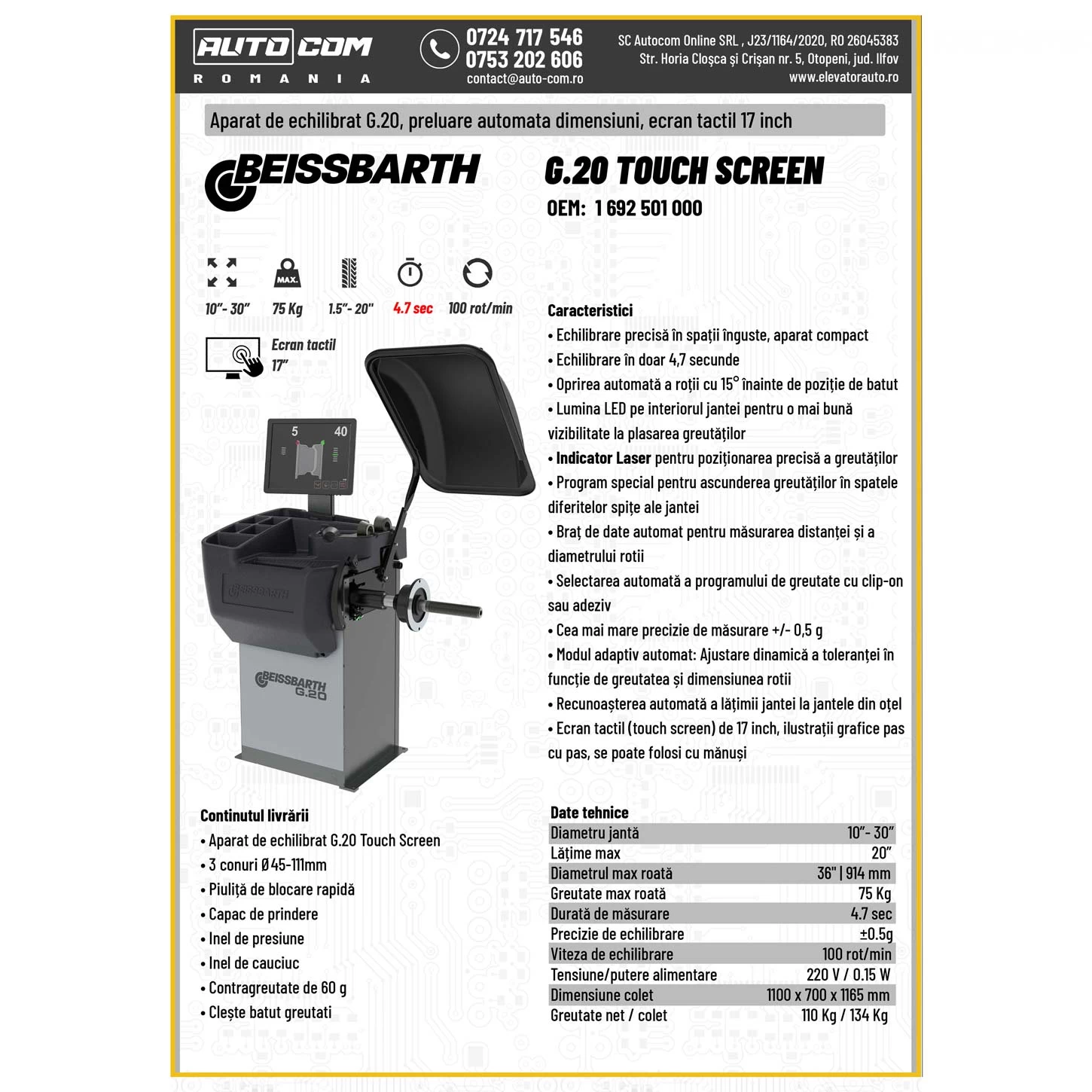 Aparat echilibrat roti Beissbarth G.20 Touch Screen