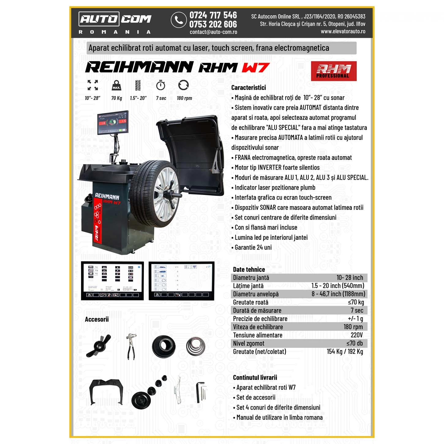 Aparat echilibrat roti RHM W7 cu touch screen si laser