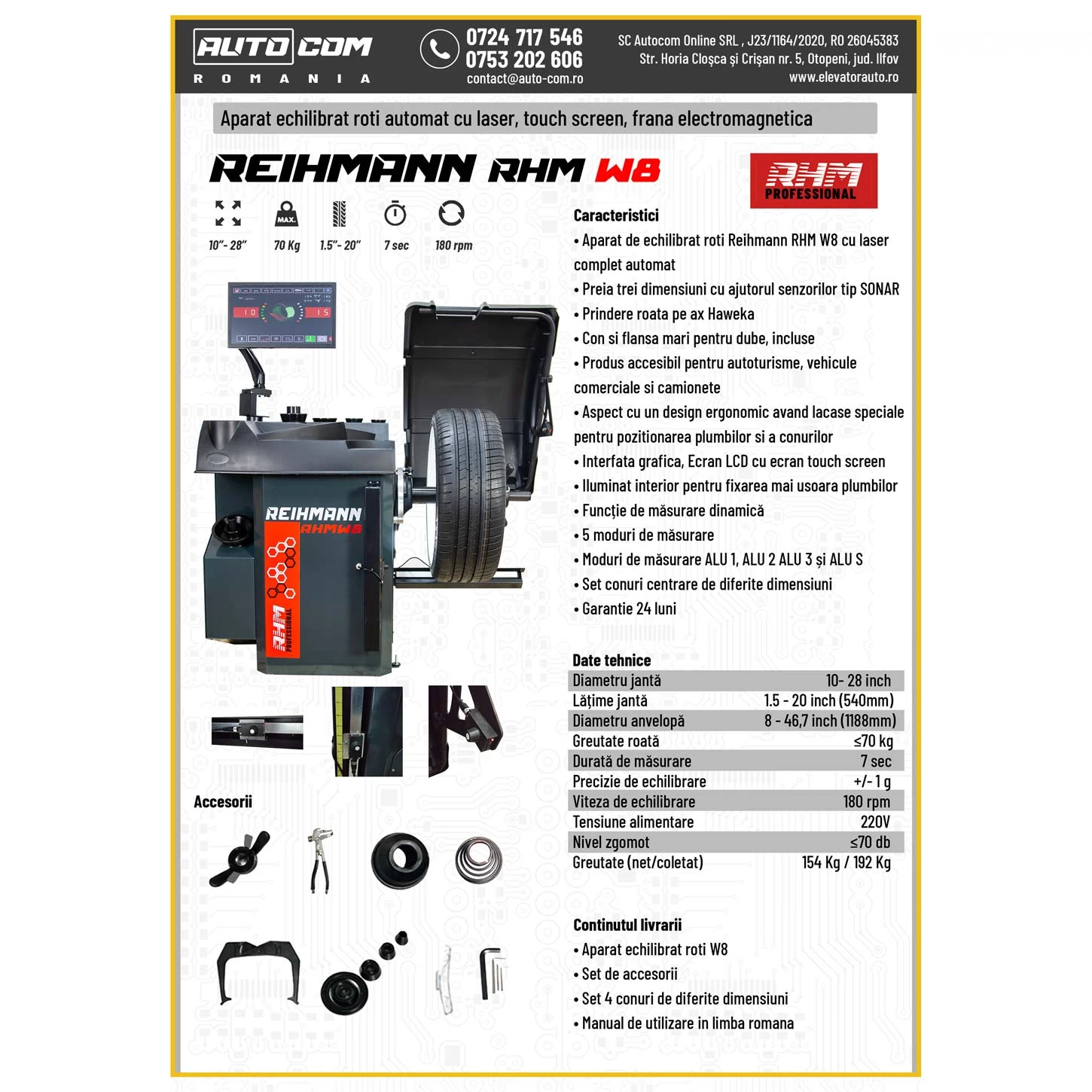 Aparat echilibrat roti RHM W8 cu touch screen si laser