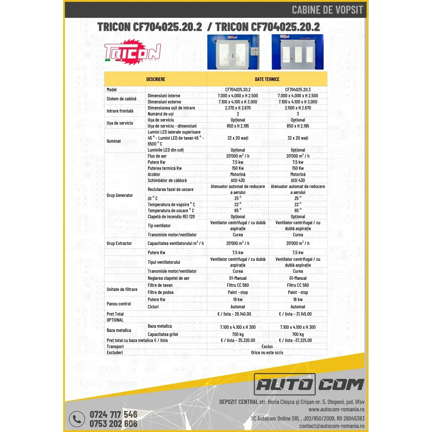 Cabina vopsitorie auto Tricon Italia