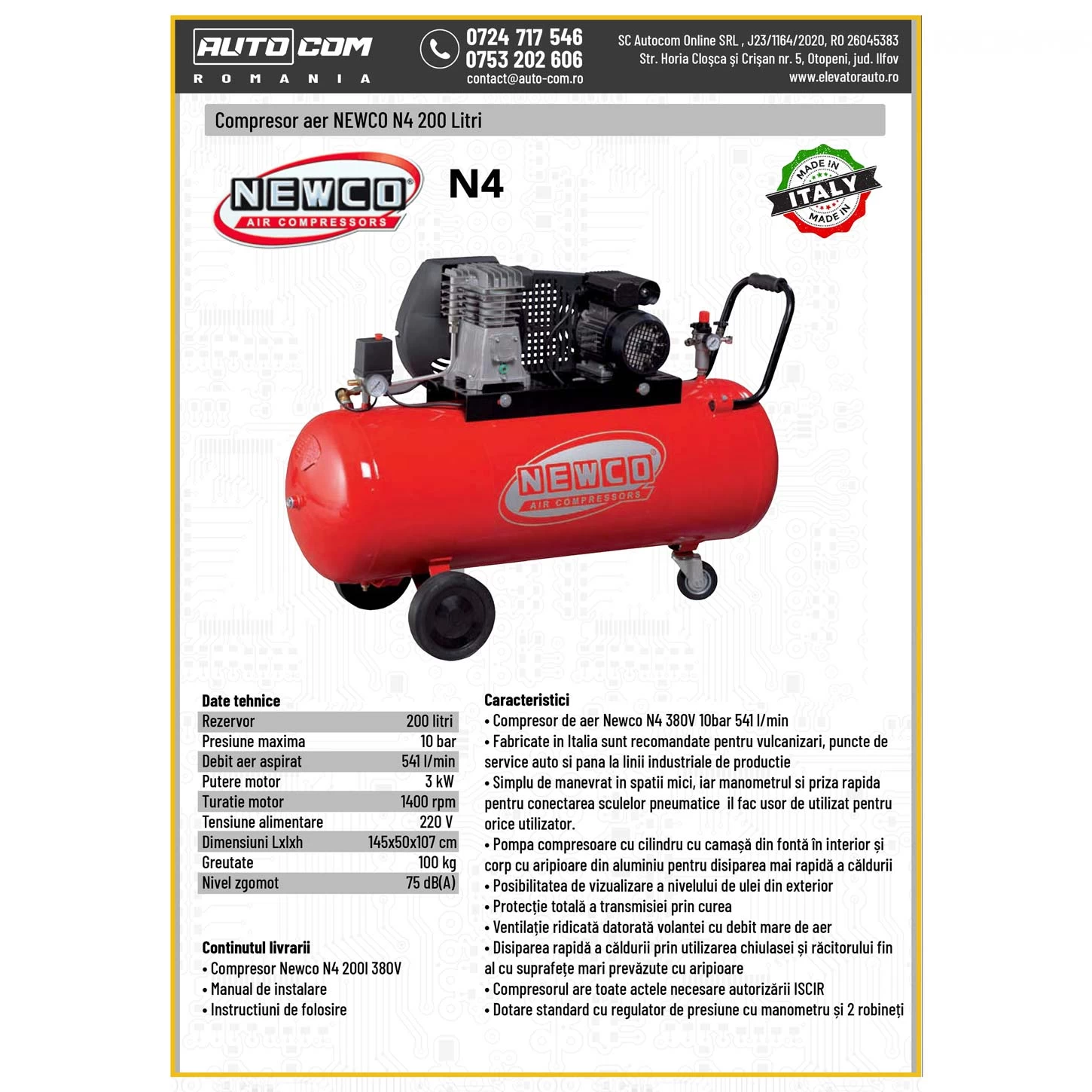 Compresor aer NEWCO N4 200L 380V