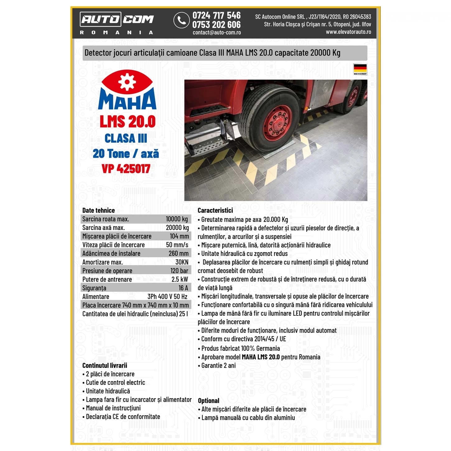 DETECTOR JOCURI ARTICULATII CAMIOANE CLASA III MAHA LMS 20.0