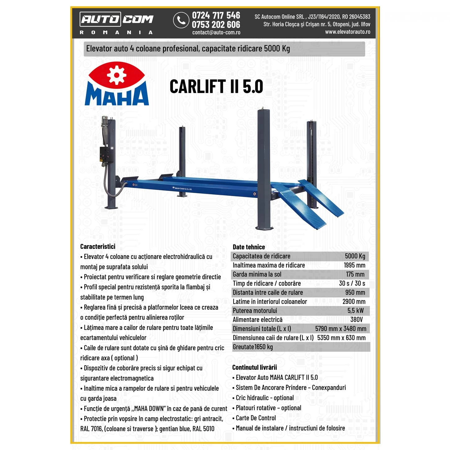 Elevator 4 coloane MAHA CARLIFT II 5.0