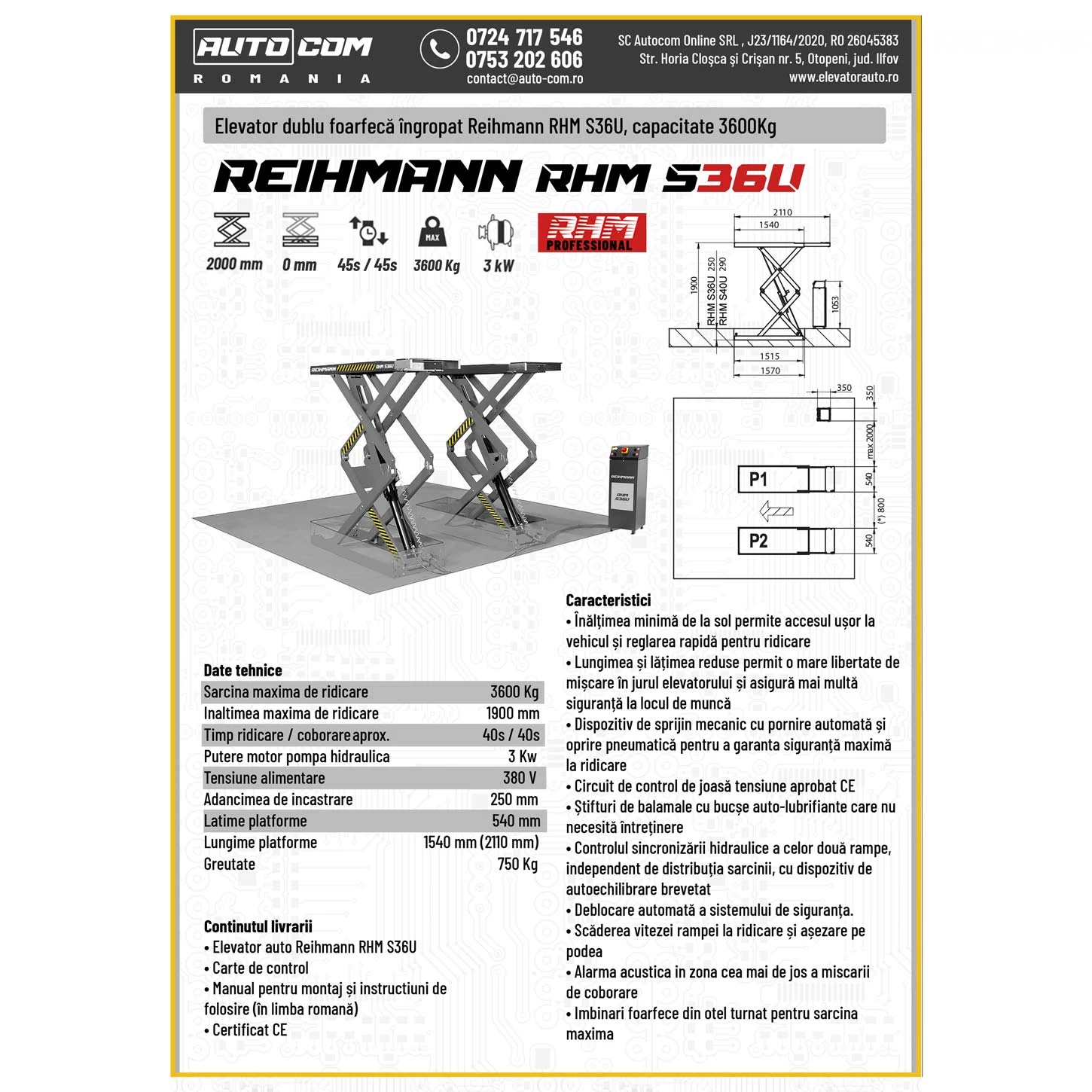Elevator auto tip foarfeca montaj incastrat RHM S36U