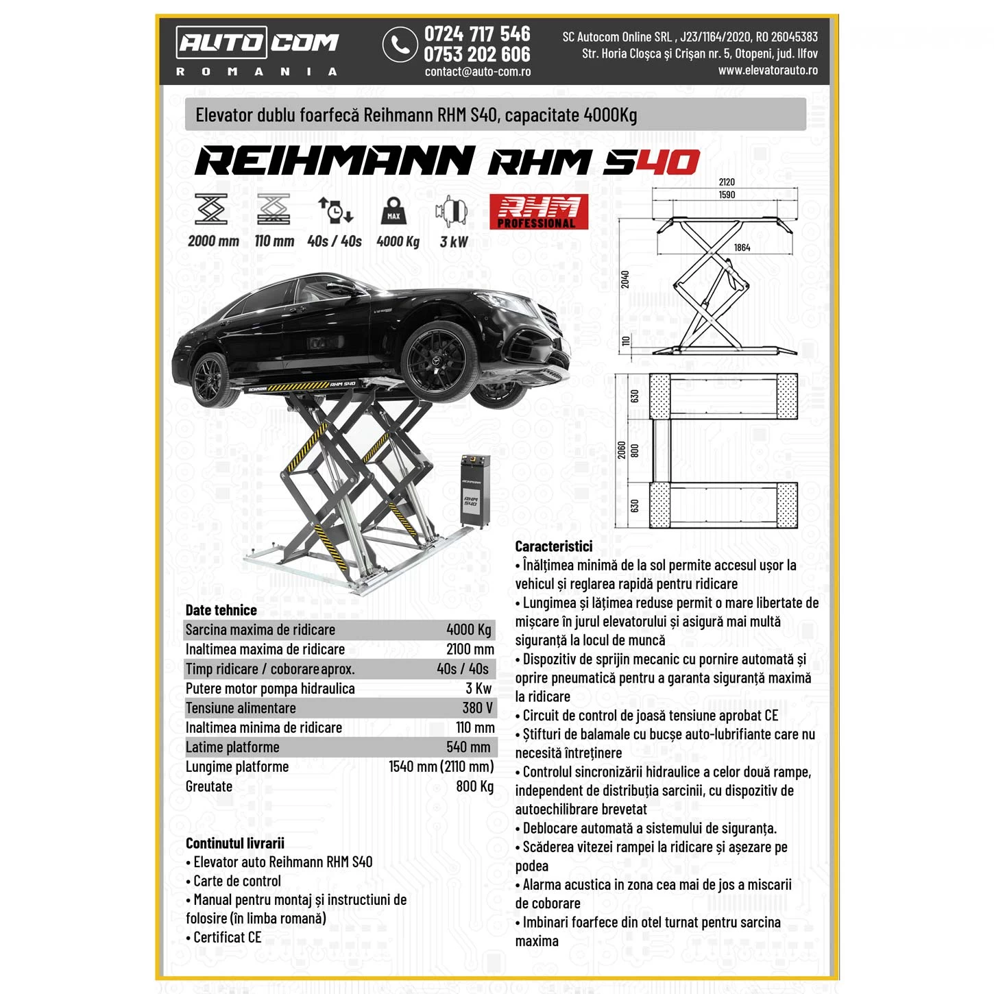 Elevator auto tip foarfeca montaj la suprafata RHM S40