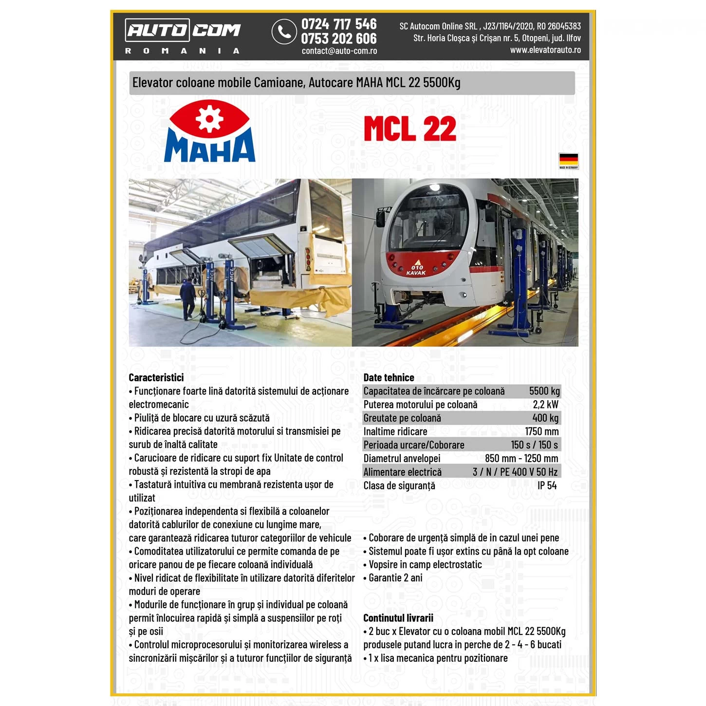 Elevator Camioane Autocare MAHA MCL 22 - 5.500kg