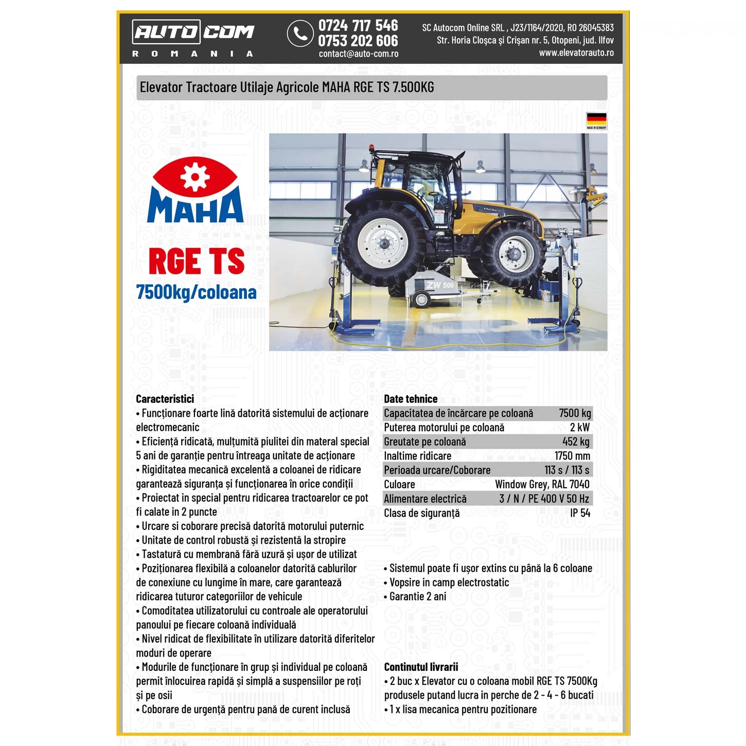 Elevator Tractoare Utilaje Agricole MAHA RGE TS 7.500KG