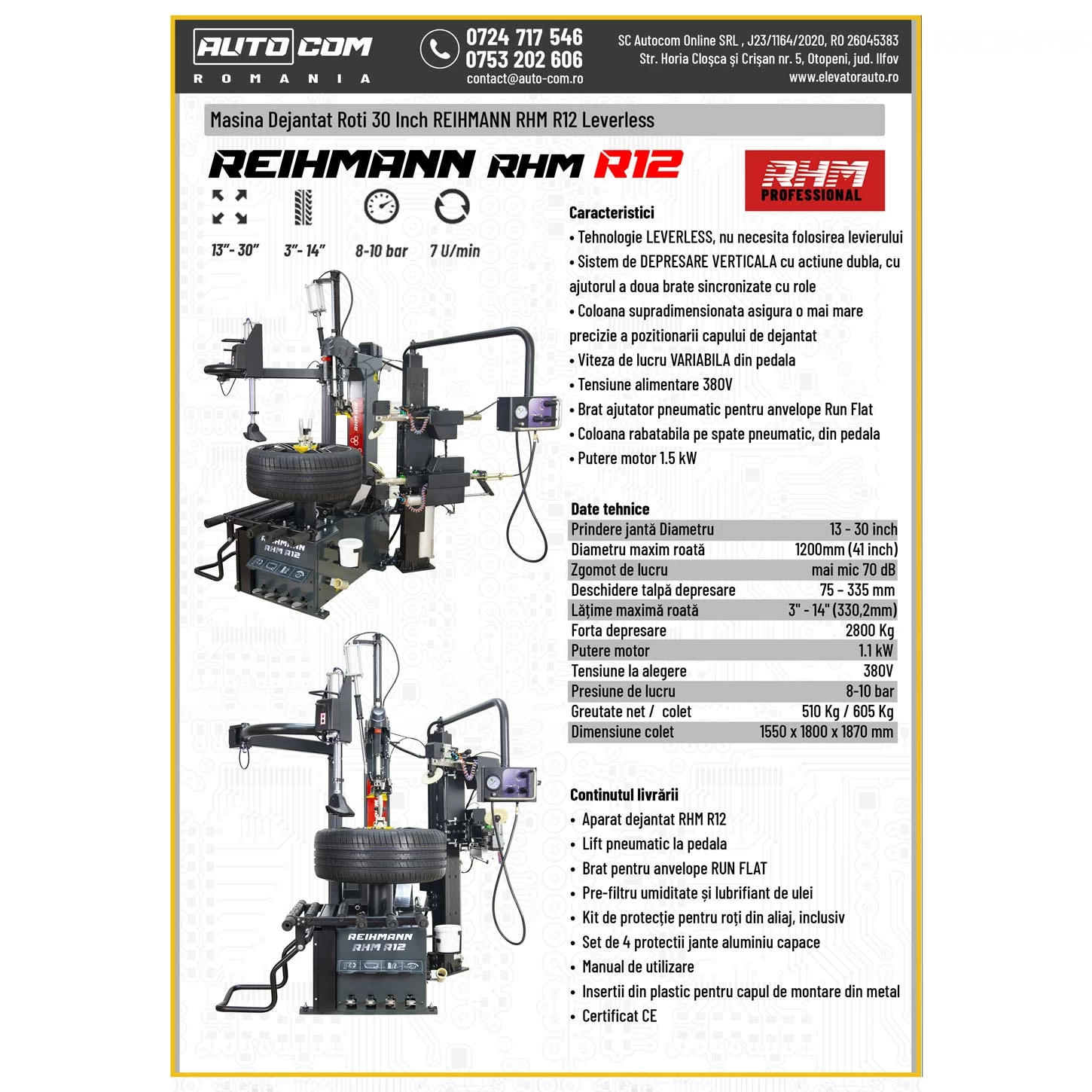 Masina dejantat roti 30 inch RHM R12 LEVERLESS