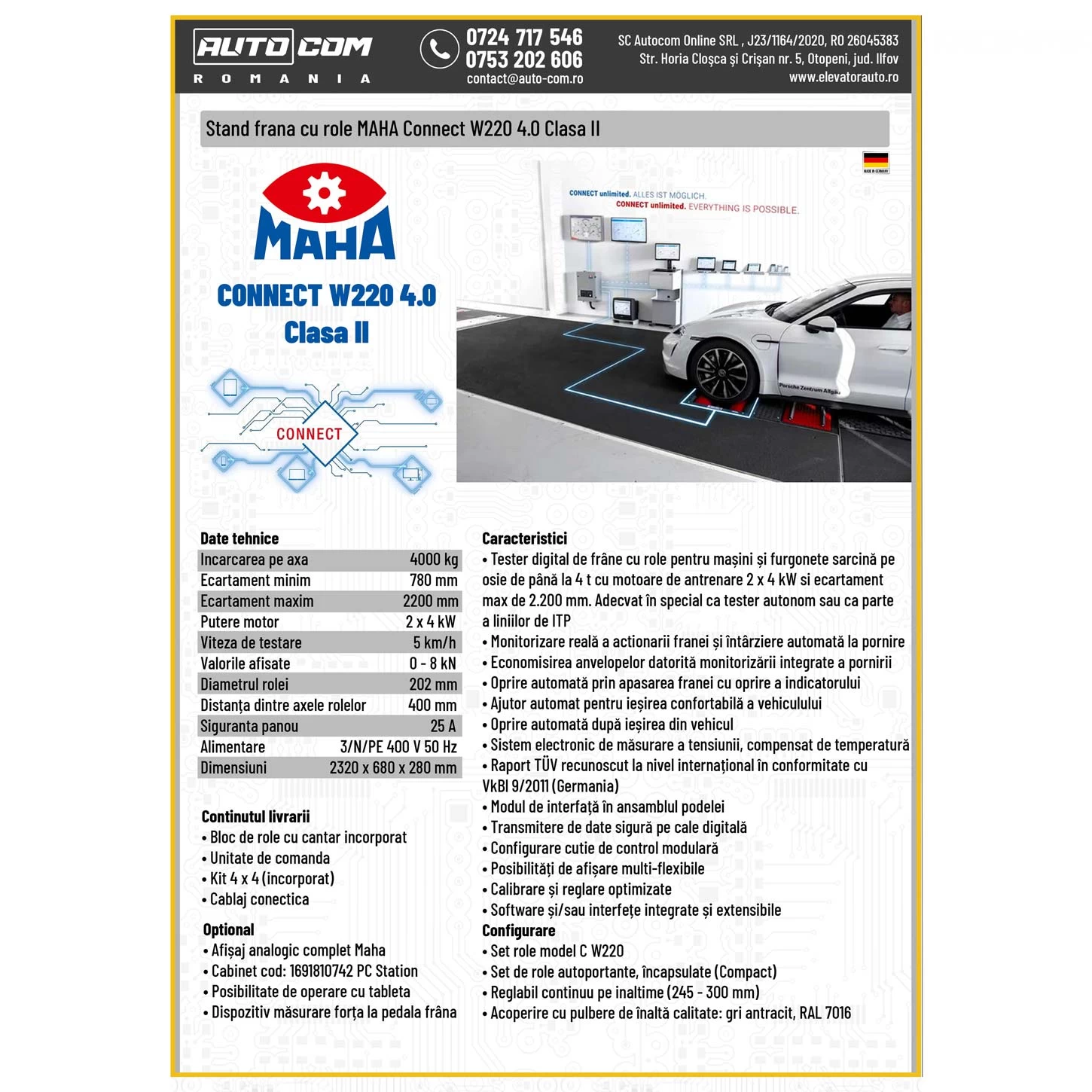 Stand de frana cu role MAHA Connect Series C_MBT C 4.0 W220 cod OEM: VP 210156