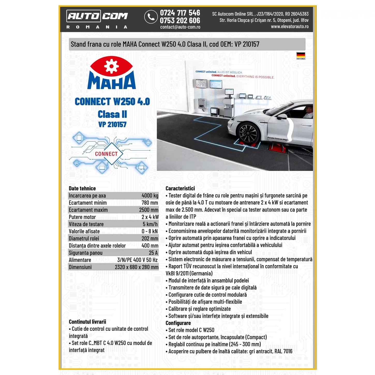 Stand de frana cu role MAHA Connect Series C_MBT C 4.0 W250 cod OEM: VP 210157