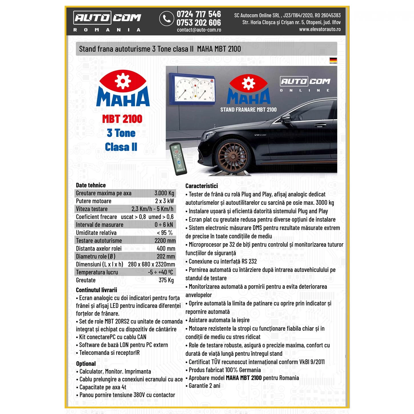 Stand de frana cu role MAHA MBT 2100
