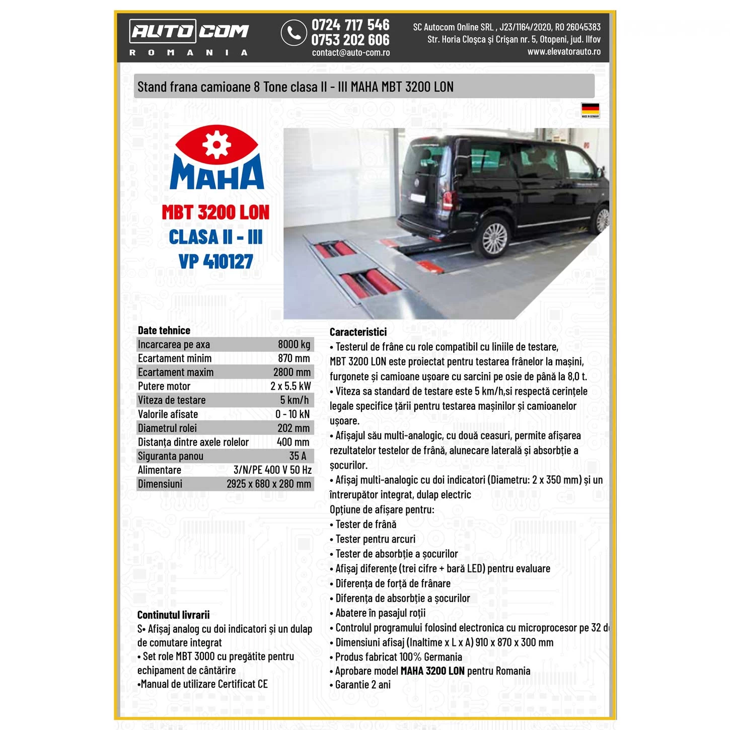 Stand de frana cu role MAHA MBT 3200 LON cod OEM:  VP 410127