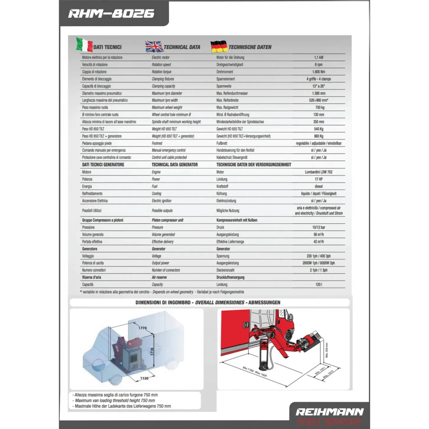 Utilaj mobil dejantat Roti Camioane, Autocare, RHM-8026