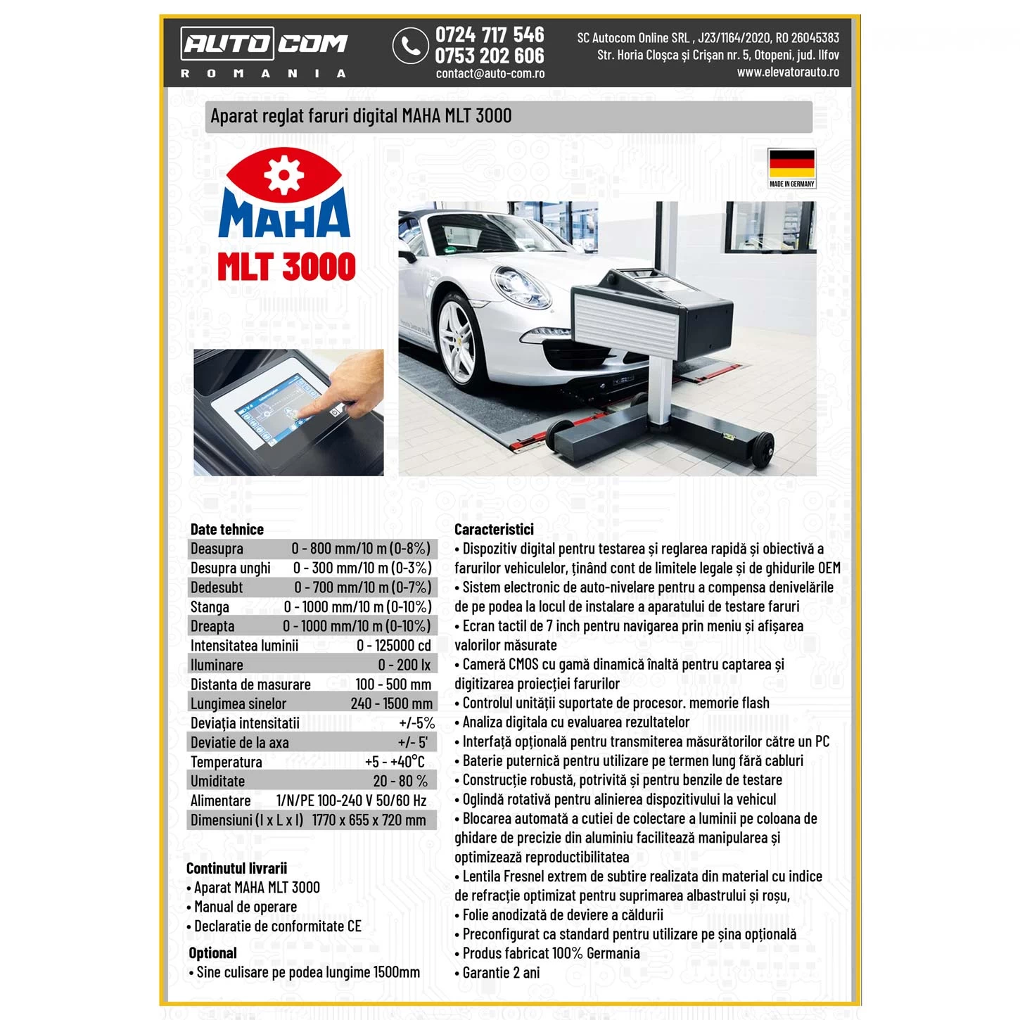 Aparat reglat faruri digital MAHA MLT 3000