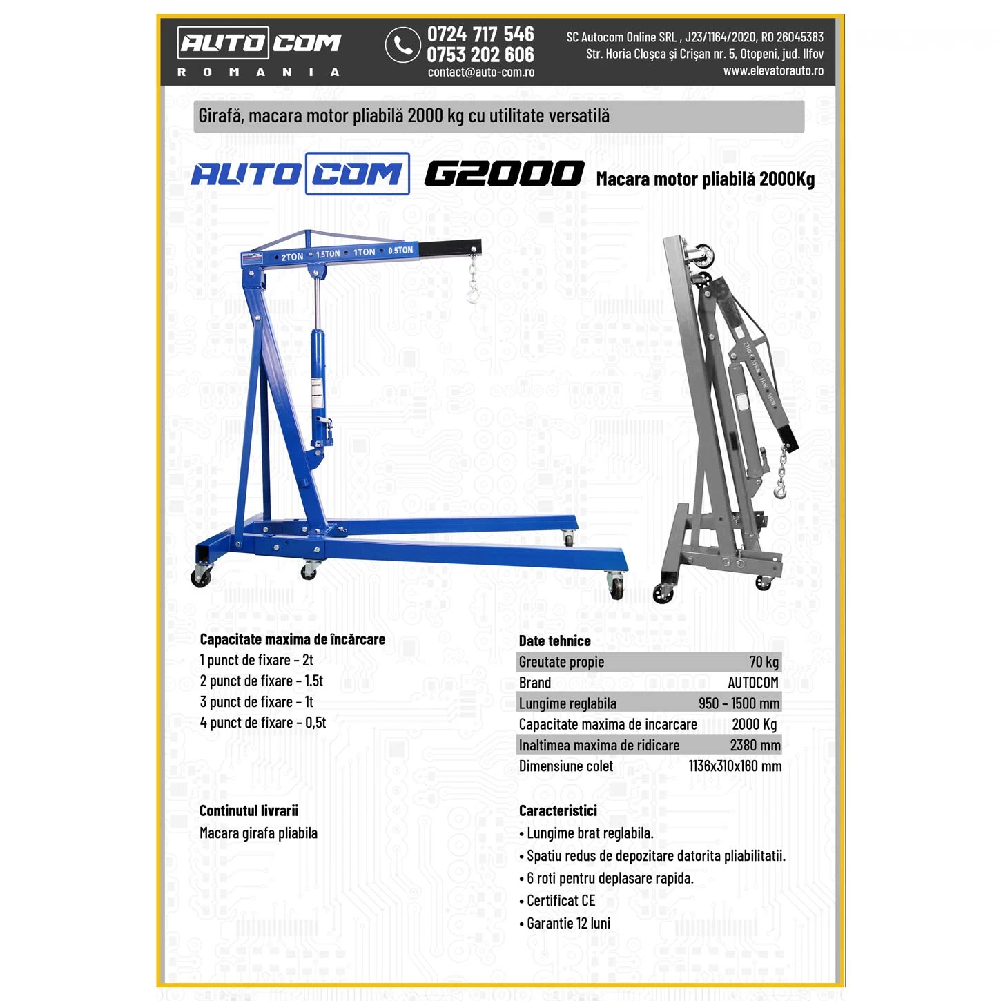 Girafa, macara motor pliabila 2000 kg